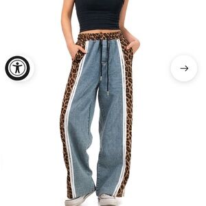 NWT-KATE HEWKO-DENIM + LEOPARD PRINT ATHLEISURE PANT